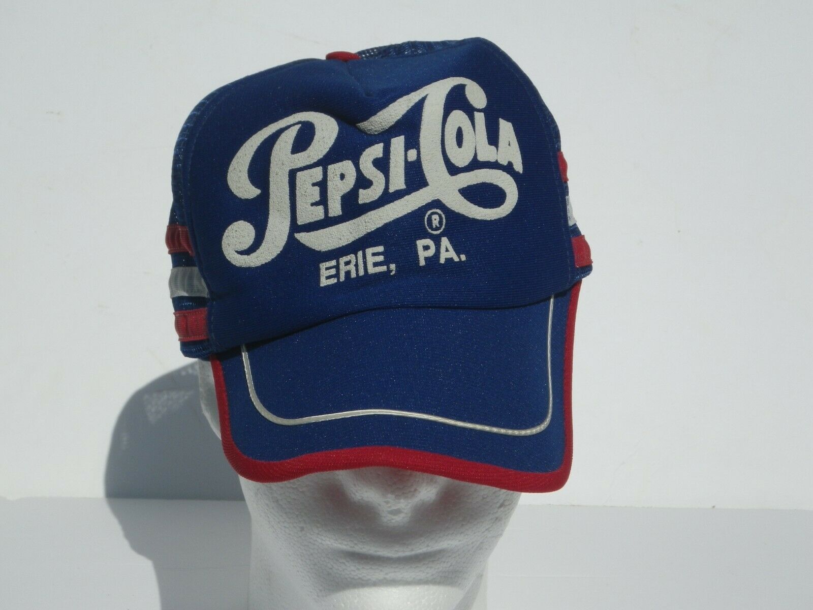 Vintage Pepsi Cola Blue Truckers Mesh Foam Service Hat Snapback Cap Soda Erie Pa