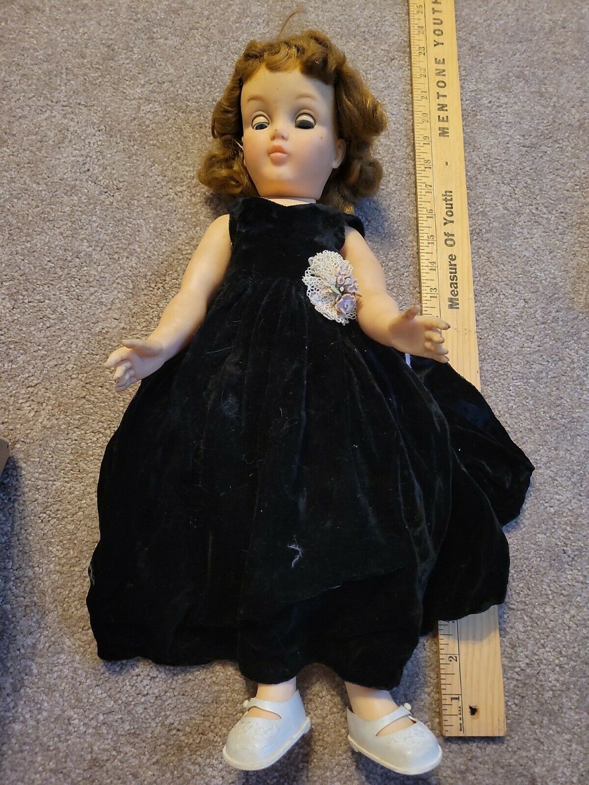 Ideal P 93 Doll 20" W Black Dress & Shoes Moving Eyes Some Damage