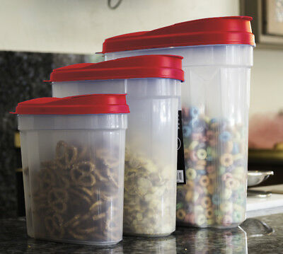 Plastic Cereal Dispenser Set - 3 Pcs Dry Food Snack Nut Storage Containers Red