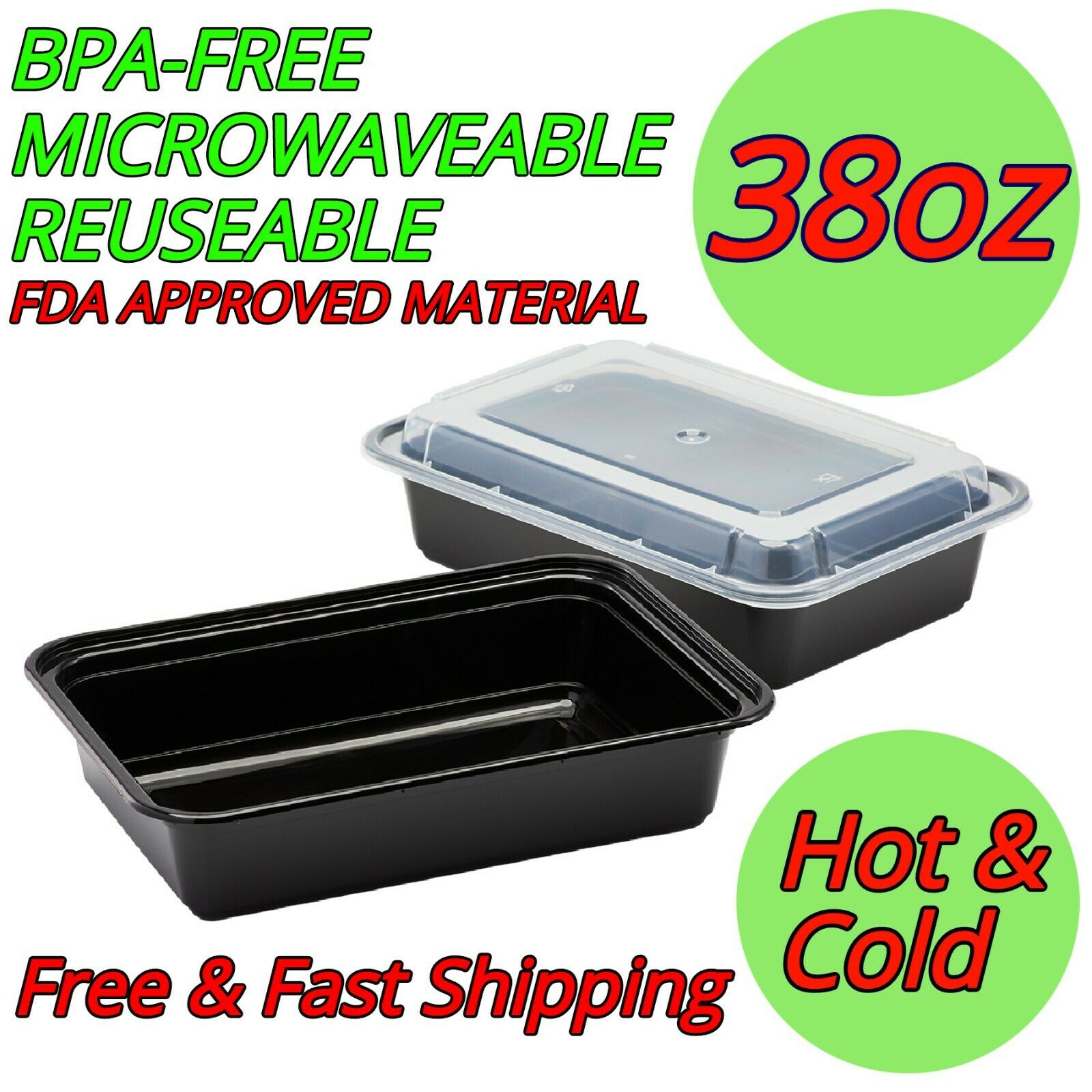 38oz Food Containers With Lids Meal Prep Plastic Bpa Free Microwavable Reusable
