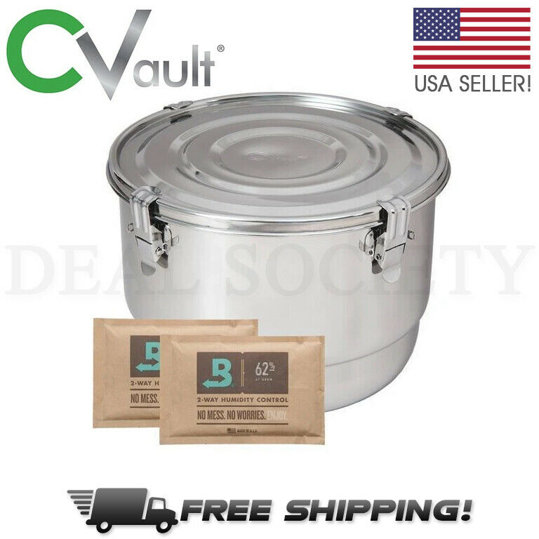 Cvault 8 Liter Humidity Control Airtight Metal Stash Container+boveda Humidipack