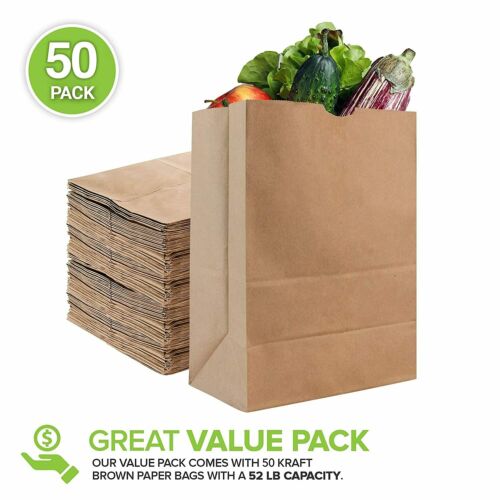 Kraft Brown Grocery Paper Bags (50 Count) -52 Lb Large By Stock Your Home