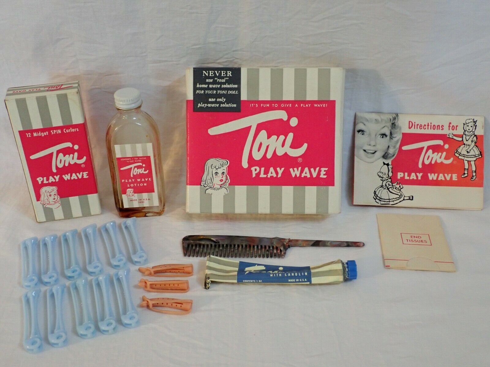Vintage 1962 Toni Play Wave Doll Hair Care Set W/ Curlers Comb Lotion & Shampoo