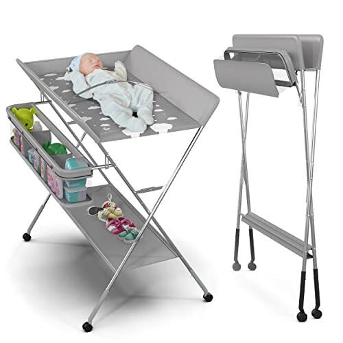 Baby Portable Changing Table - Foldable Changing Table With Wheels - Portable