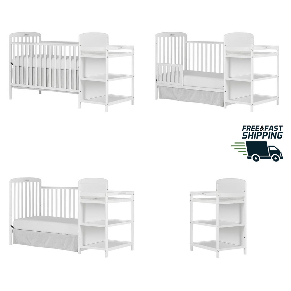 Anna 4 In 1 Full Size Bedside Unisex Baby Crib And Changing Table Combo In White
