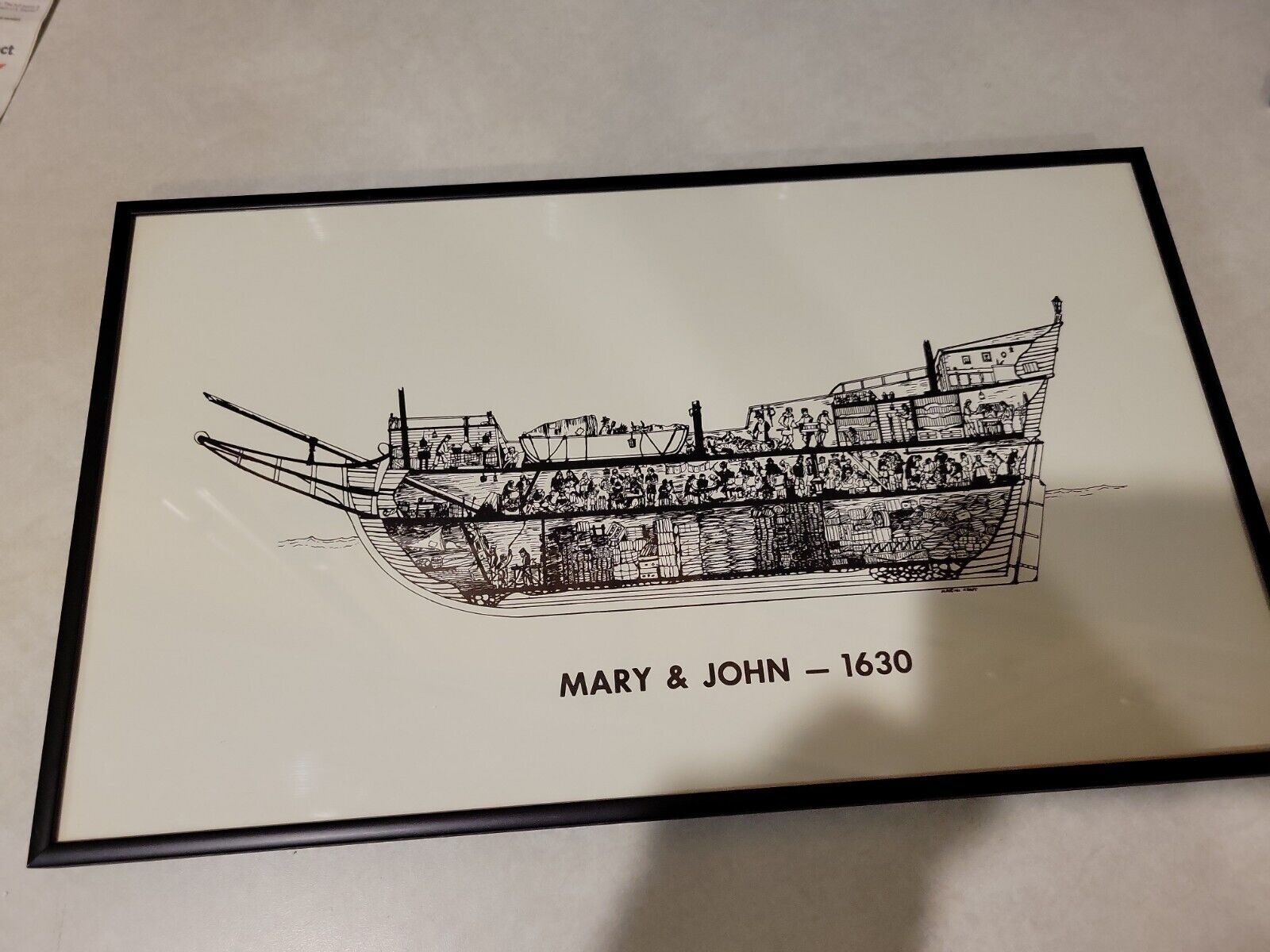 Framed Print  Of Ship  Mary & John 1630  Dorchester Ma