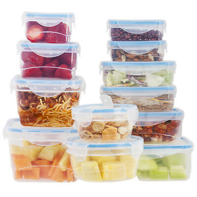 24 Pcs Plastic Food Storage Containers Set With Blue Air Tight Locking Lids