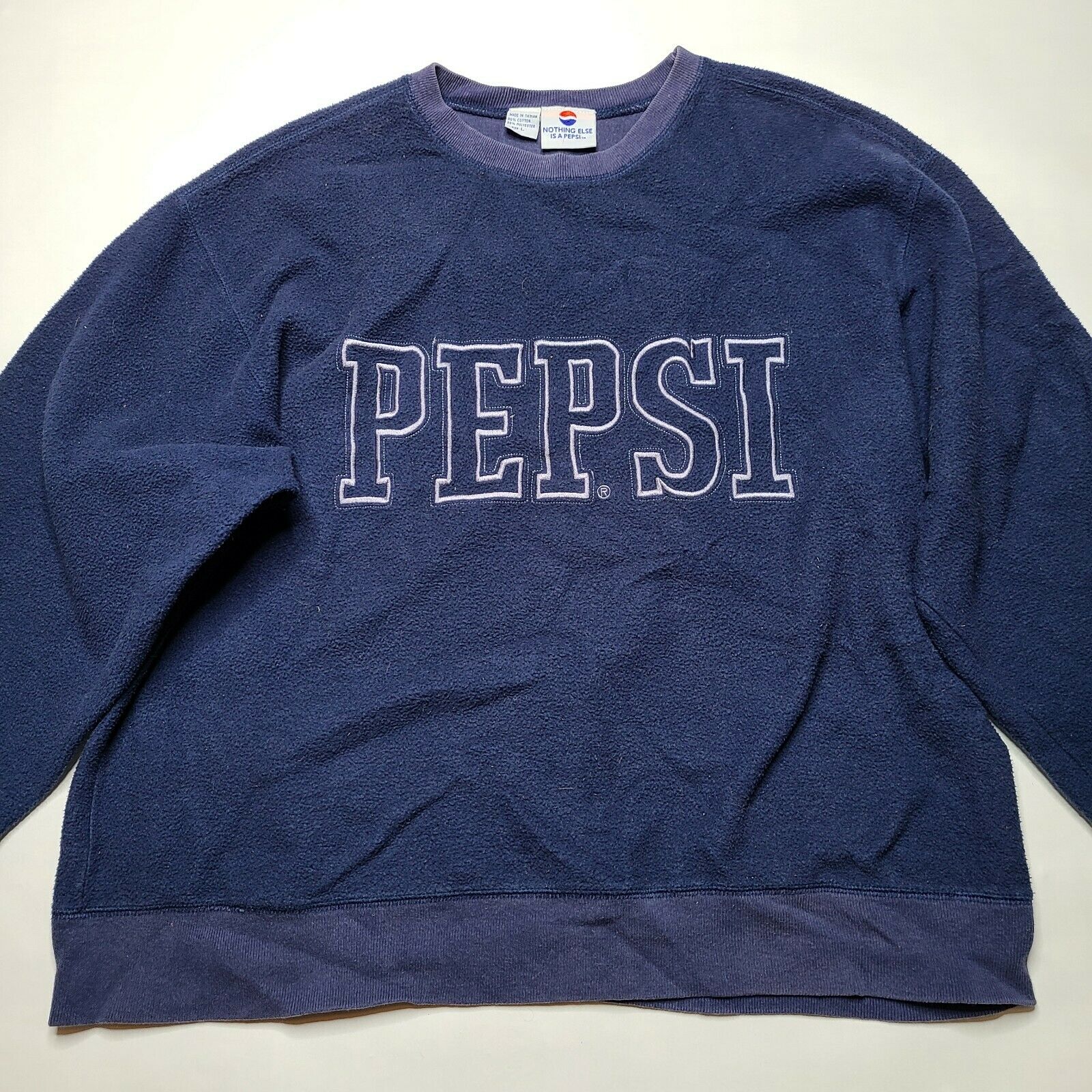 Vintage Pepsi Cola Pullover Sweatshirt Men's Large Blue Soda Promo Vtg