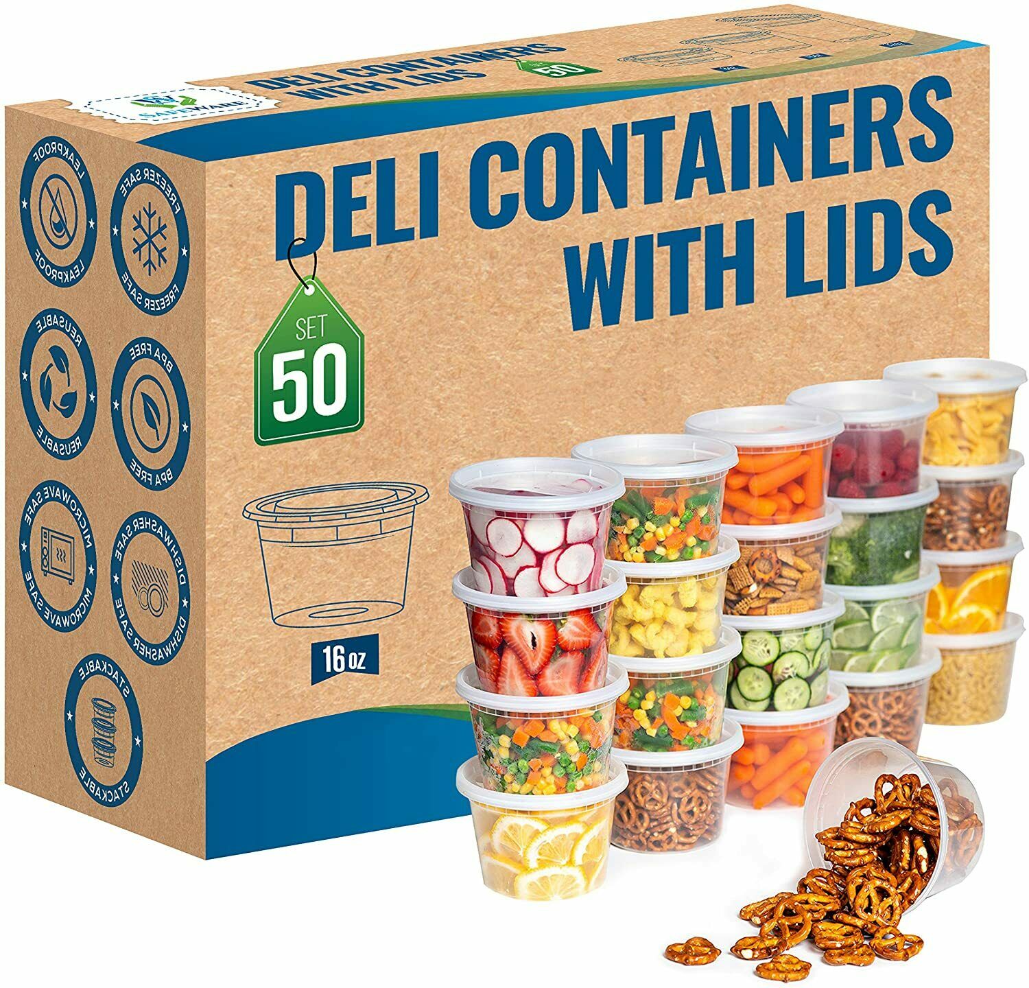 [50 Set] 16 Oz Heavy Duty Deli Food/soup Plastic Containers W/ Lids And Airtight