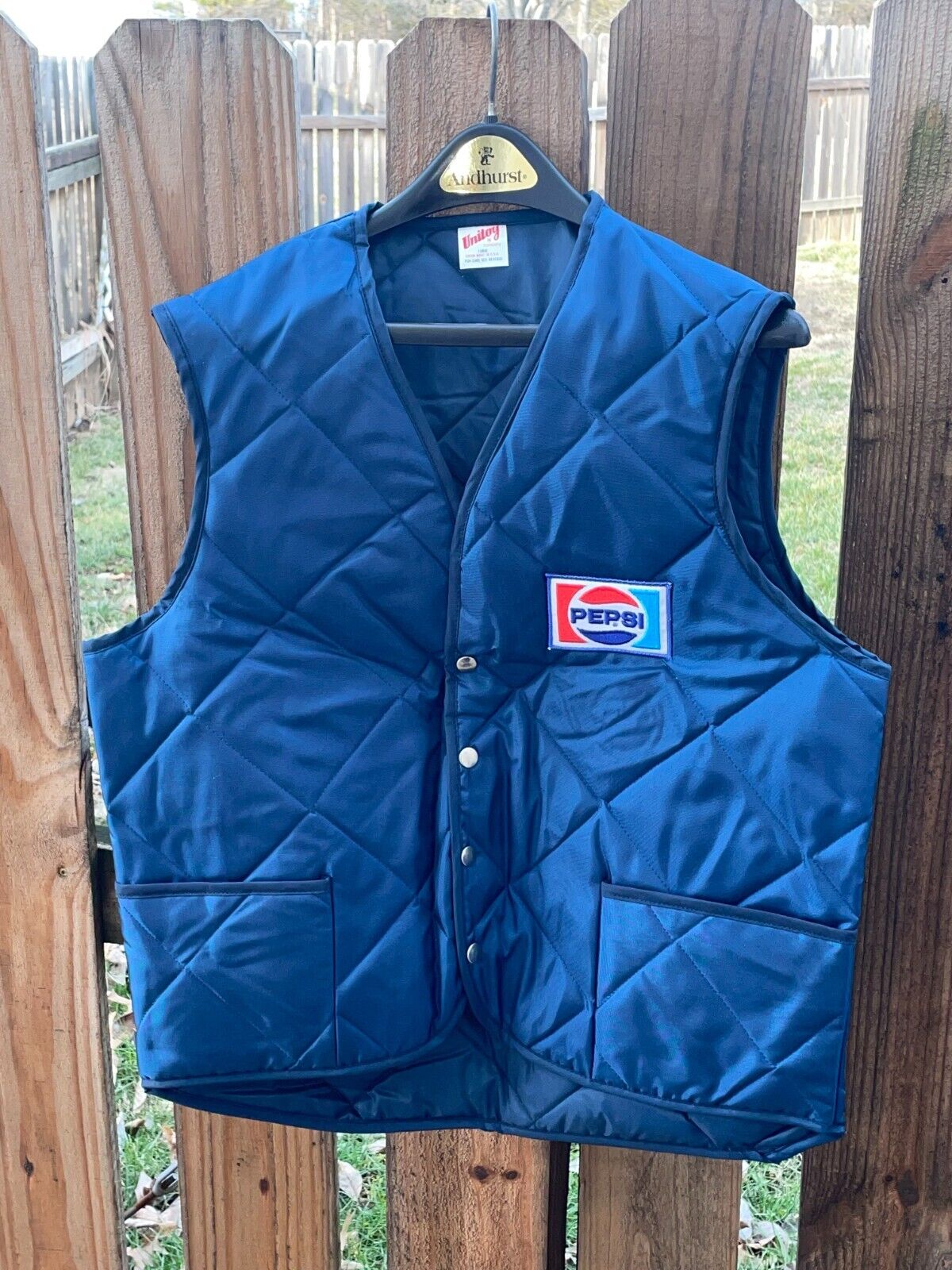 L Vintage Unitog Pepsi Delivery Worker Uniform Puffy Snap Closed Vest 1970s 80s