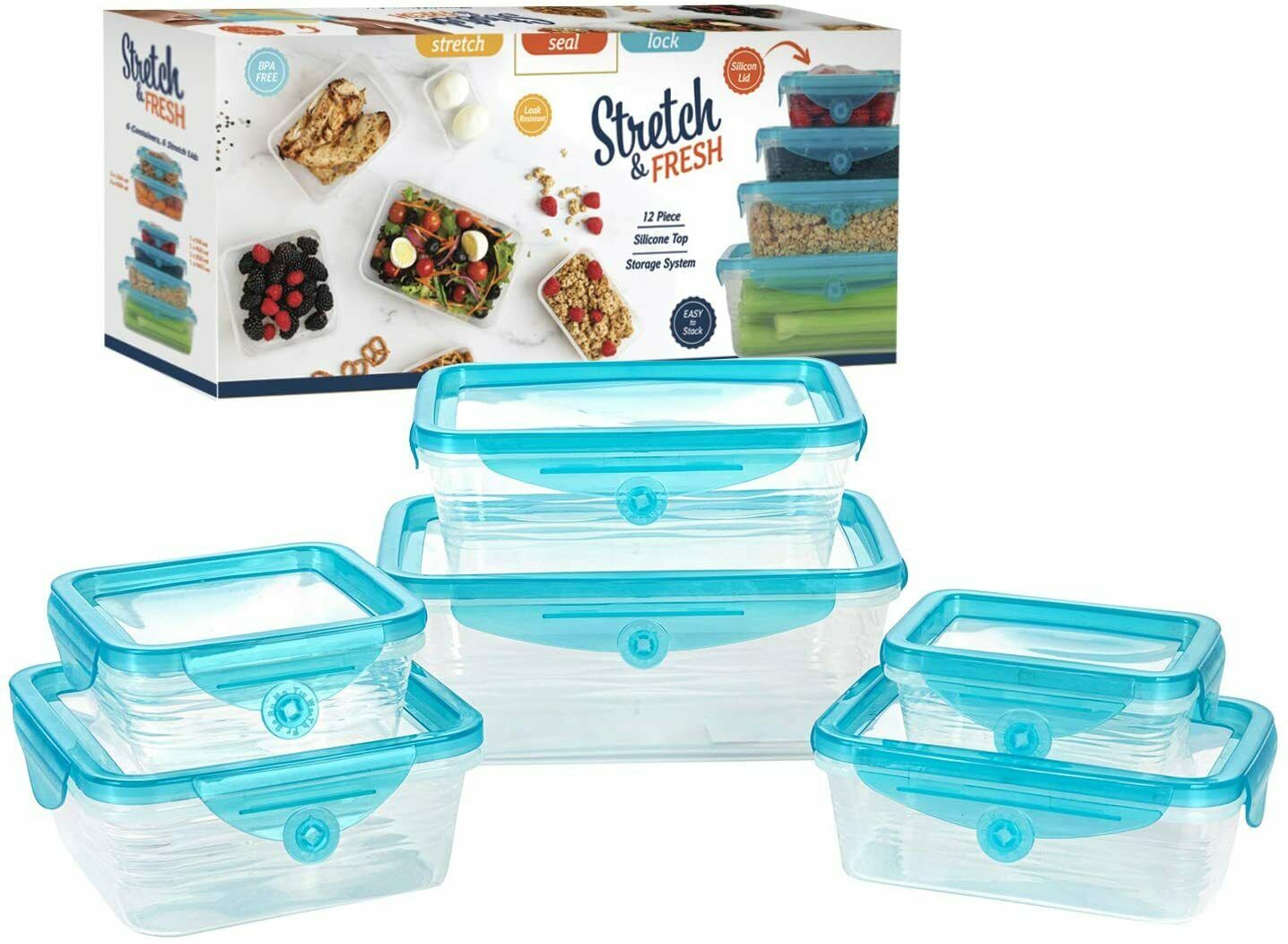 Stretch And Fresh 12 Piece Stretchable Silicone Airtight Food Storage Container