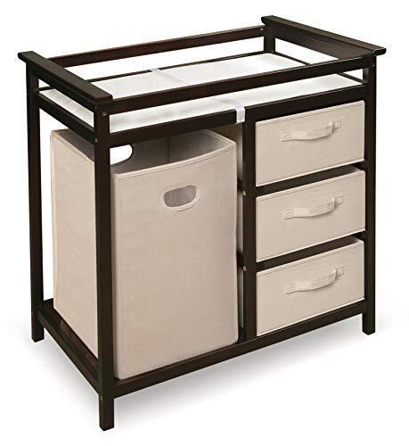 Modern Baby Changing Table With Laundry Hamper 3 Storage Baskets And Pad