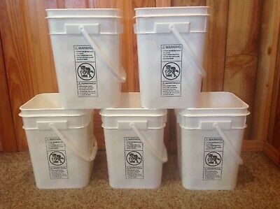 5 Plastic 4-1/4 Gall Capacity Square Food Grade Hdpe2 Buckets With Snap On Lids
