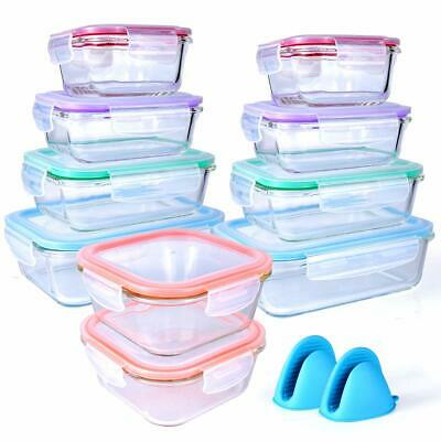 20 Piece Glass Food Storage Airtight & Leakproof Containers Set - Snap Lock Lids