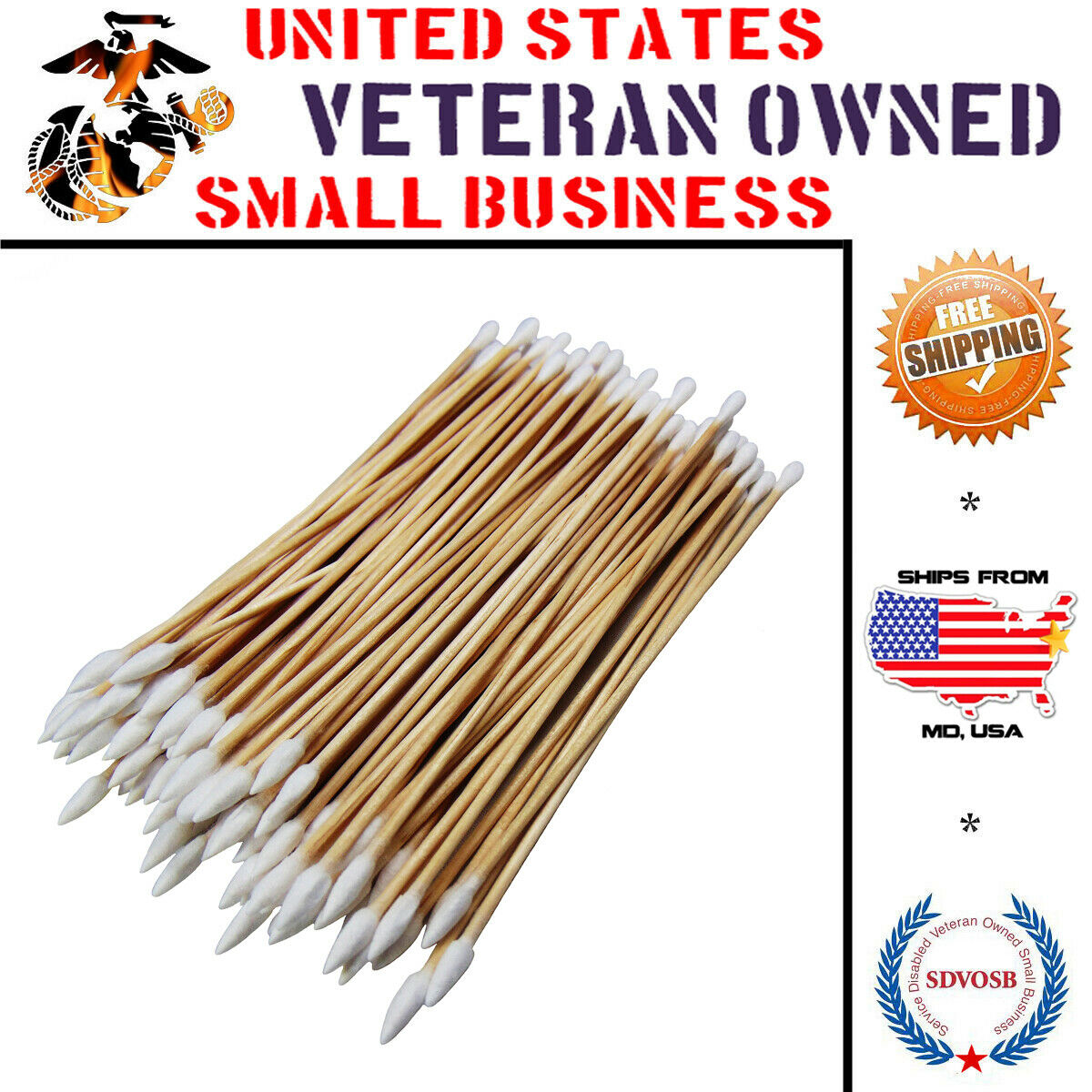 Type-iii 100pc 6" Wood Handle Cotton Tipped Weapon Cleaning Swabs Non-sterile
