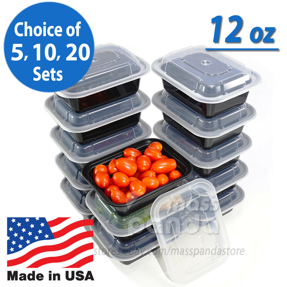 12oz Meal Prep Food Containers With Lids, Reusable Microwavable Plastic Bpa Free